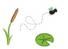 Stickmuster - Fliege, Schilf, Seerose